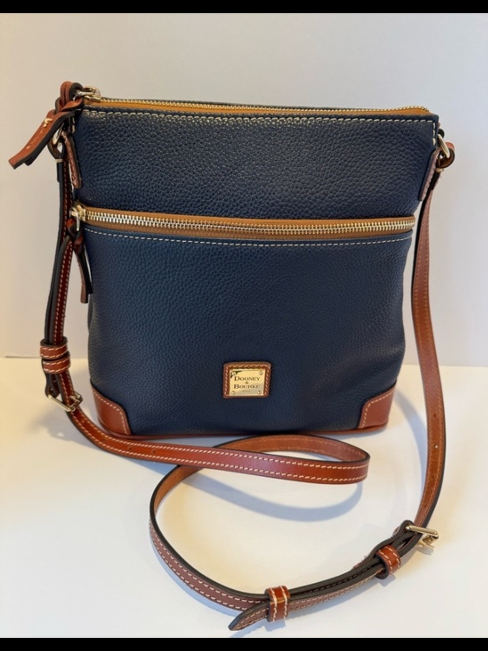 Dooney & Bourke Navy Blue Crossbody with Brown Trim